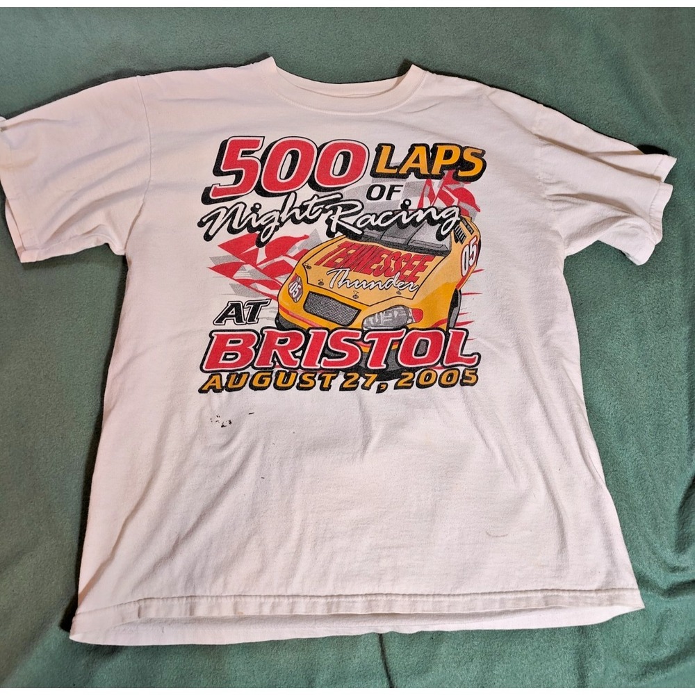 Vintage 2005 NASCAR Bristol Night Race T-Shirt Anvil White Graphic Tee Mens L
